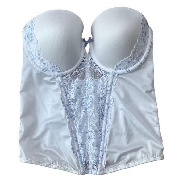 Bustier White Blue Lace Trimmed Push-up Top 34C Maidenform Feminine Wedding - Picture 1 of 9